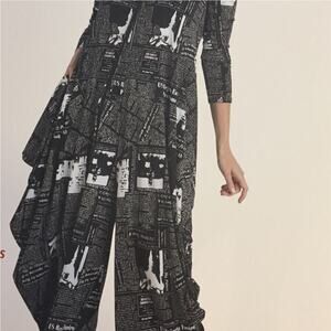 IC By Connie K Newspaper print women's jumpsuit Harem pants Medium Art to Wear